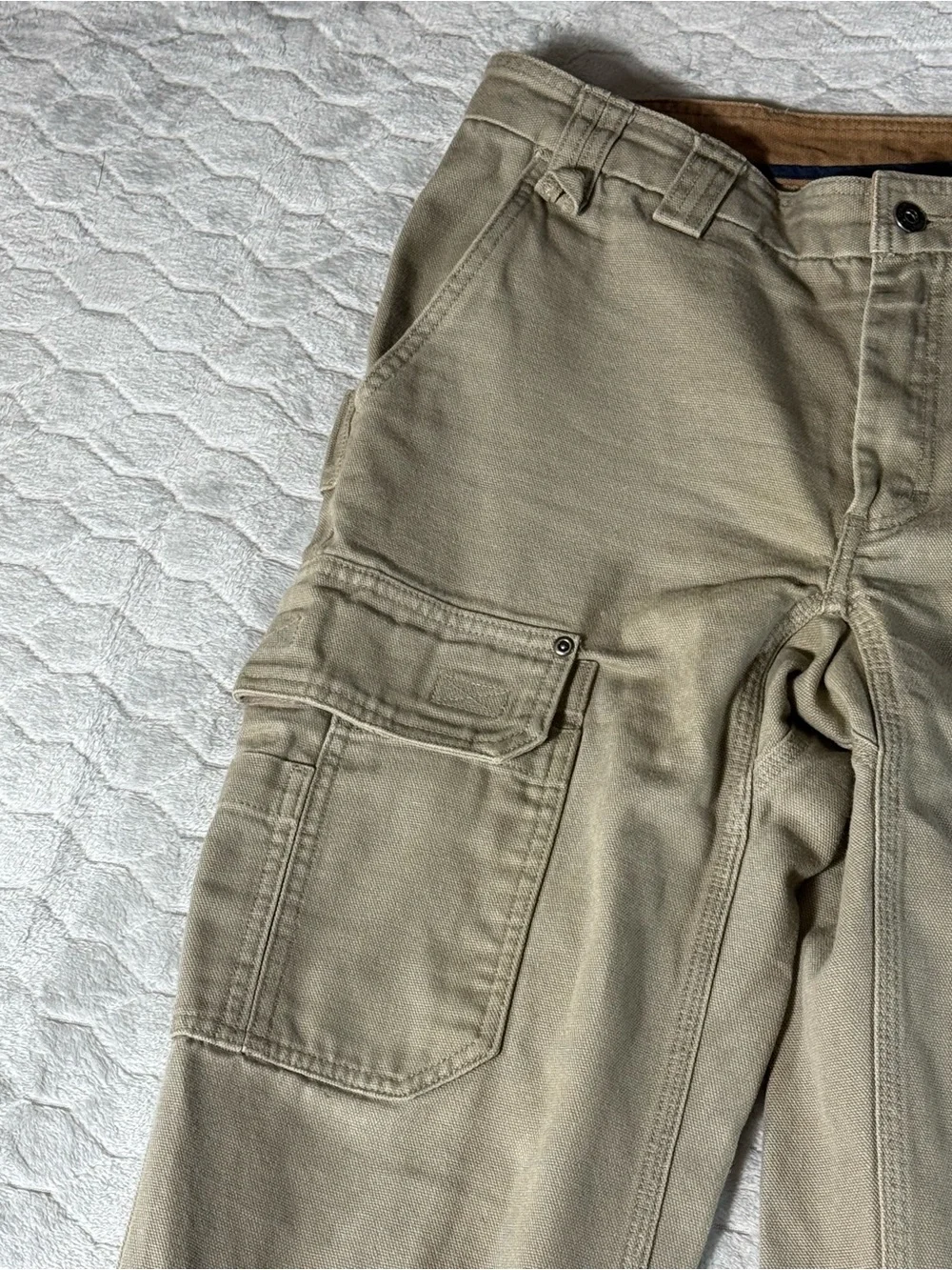 Duluth Trading Work Cargo Pants Tan Heavy Canvas Utility 32x30 Fits 34x28.5